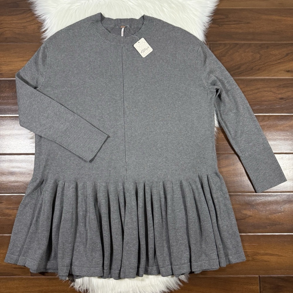 Free People Women's Size Medium Gray Time On My Side Mini Dress Long Sleeve